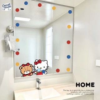สติ๊กเกอร์แต่งกระจก Hello Kitty สีสันสดใส 🪞 กันน้ำ ลอกออกไม่ทิ้งคราบกาว ตกแต่งห้องน้ำน่ารัก