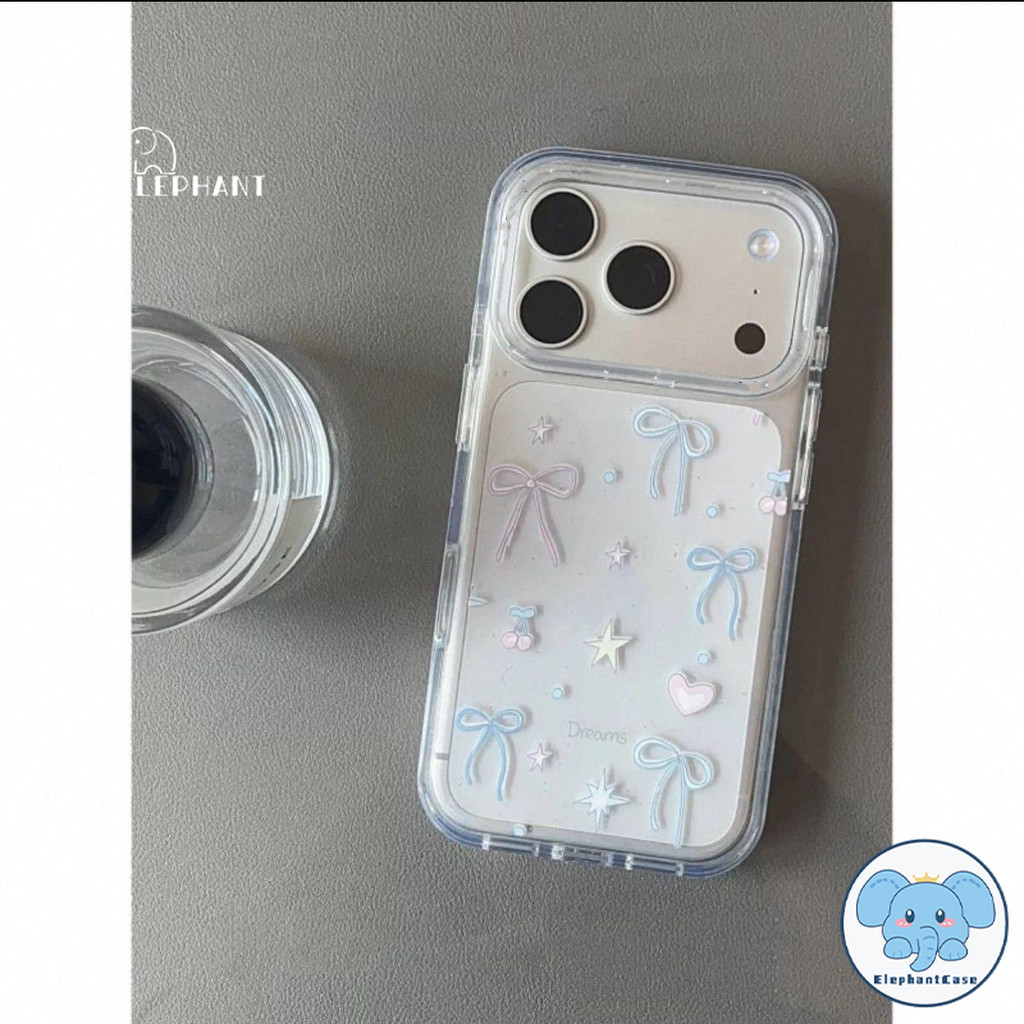 เคสไอโฟน15 17 16 เคสใสลายโบว์เชอร์รี่ฮิต สำหรับIPhone 11 17 16 15 13 Air 12 14 Pro Max X XR 6 6S 14 7 16 15 8 Plus SE