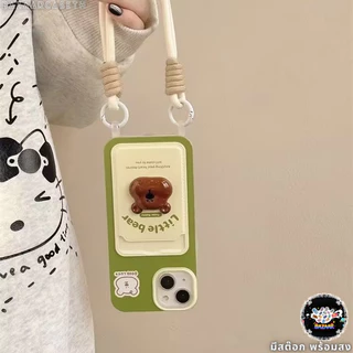 จัดส่งทันที เคสสำหรับไอโฟน15 หมีชมพูสีเขียว เคสช่องใส่การ์ดสายข้อมือ For iPhone17 16 11 12 13PROMAX 14 15PLUS 7/8 SE2 XR