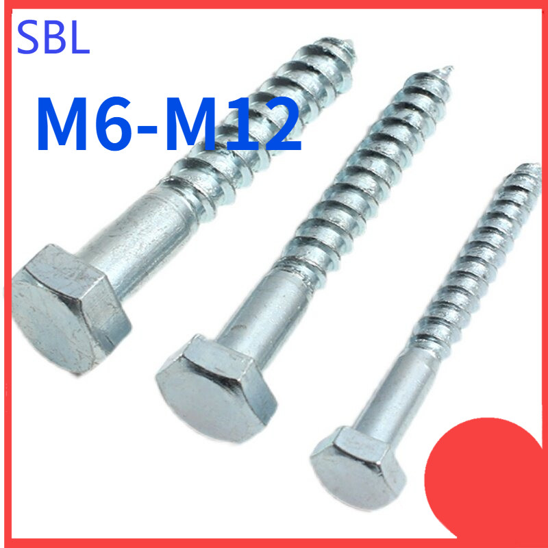 ชุบสังกะสีหกเหลี่ยมแตะตัวเอง DIN571 สกรูไม้ชุบสังกะสี สกรูแตะตัวเองขยายหกเหลี่ยมสกรูไม้แตะตัวเอง M6 