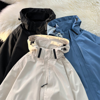 Plus Size แจ็คเก็ตกันน้ำยอดนิยม! สไตล์อเมริกันย้อนยุค กันลมแ…