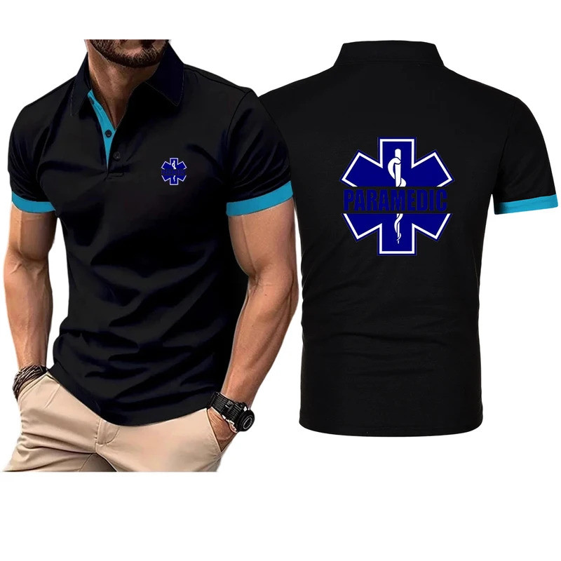 EMT PARAMEDIC เสื้อโปโลผ้าฝ้ายใหม่สำหรับผู้ชาย สีพื้นเรียบง่าย ทรงเข้ารูป คอปกพับ แฟชั่นเสื้อผ้าทันส