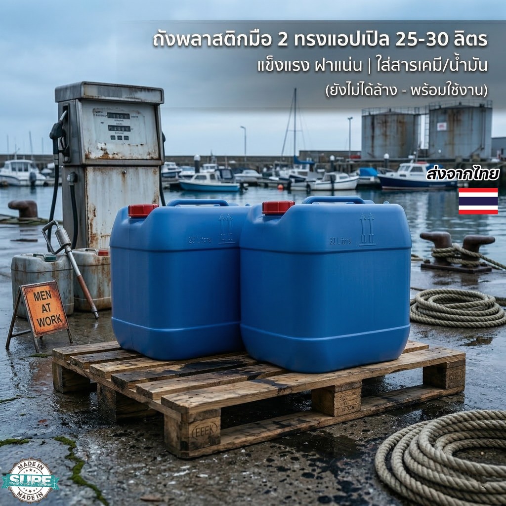 ถังน้ำมันมือสอง ถังพลาสติก  30 ลิตร ทรงแอปเปิ้ล แกลลอนน้ำมัน ถังใส่สารเคมี เก็บของเหลว หนา แข็งแรง ย