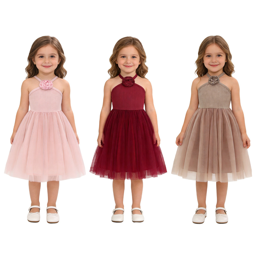 Vastwit เด็กสาวดอกไม้ Applique สลิงชุดแขนกุด Tulle Hem เจ้าหญิง Tutu ชุด Sundress สําหรับวันเกิด Bea