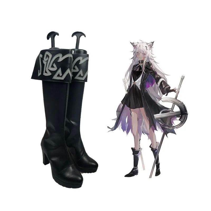 Arknights Lappland รองเท้าสีดําคอสเพลย์ Unisex รองเท้าบูทยาวหนัง Custom Made สําหรับงานปาร์ตี้คริสต์