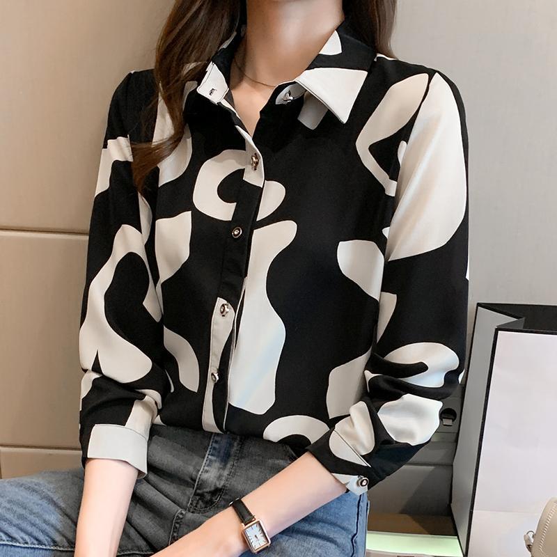 เสื้อเชิ้ตแขนยาวลายหินอ่อน เสื้อเชิ้ตทำงานสไตล์เกาหลี เรียบหรู แนวสาวoffice-พร้อมส่งจากไทย-รุ่นw694
