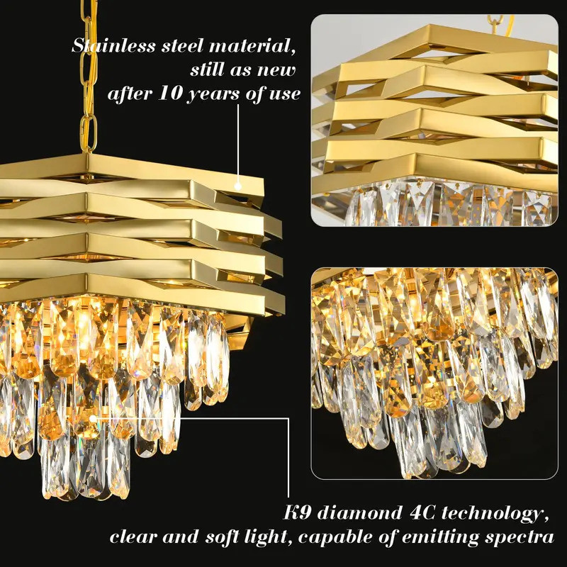 โคมไฟระย้าคริสตัล K9 ที่ทันสมัย 3 ชั้นและไฟเพดาน, แขวนหรี่แสงได้ทอง K9 Crystal Fixture สําหรับเกาะคร