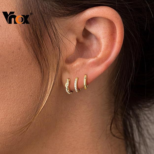 Vnox ต่างหู Zircon Cubic แบบวงกลมสำหรับผู้หญิง ไม่ทำให้เกิดการแพ้ และทนทานต่อสนิม