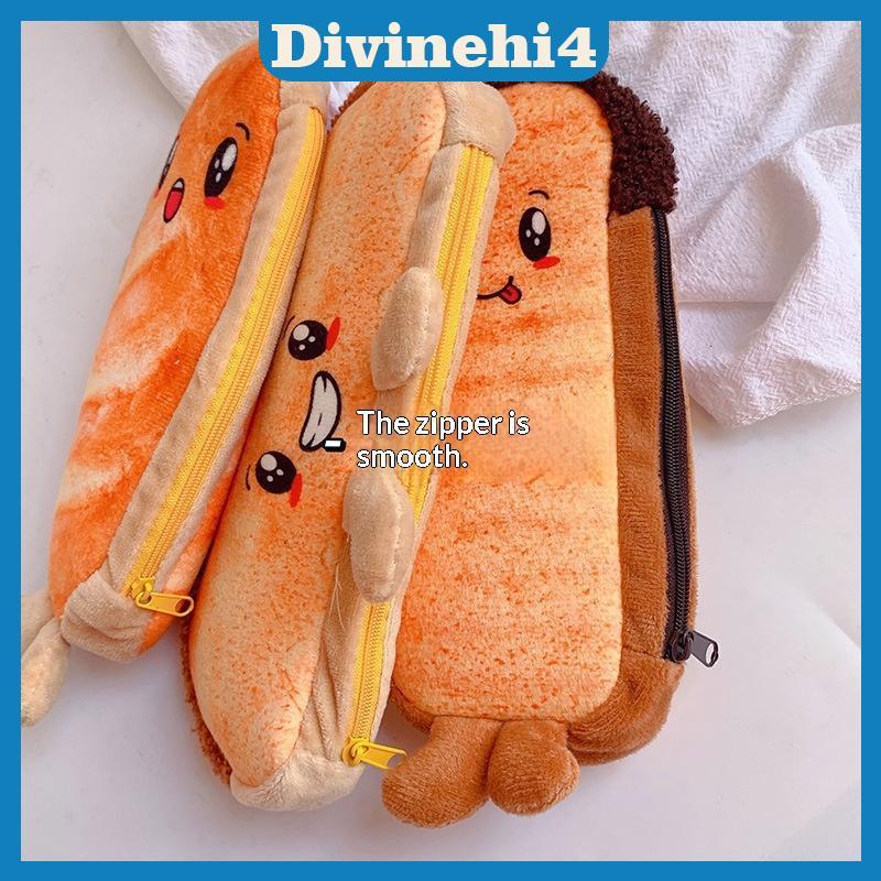 <divinehi4> Creative Funny Toast Bread Pencil Case ความจุขนาดใหญ่ Universal Student Pencil Case Pouc