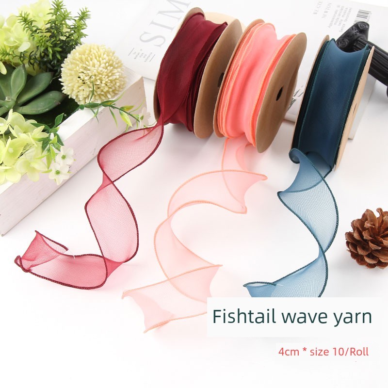 ริบบิ้นลาย DIY 4cm หางปลาห่อริบบิ้นเบเกอรี่