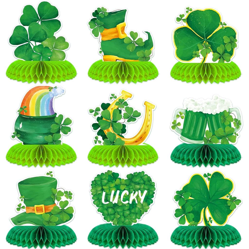 FRIDAY NIGHT 9 ชิ้น St.Patricks Day Honeycomb Centerpieces St Patricks Day ตกแต่ง Irish Table Center