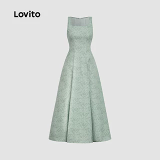 Lovito เดรสทรงสวย มีกระเป๋า ดีไซน์เรียบหรู สำหรับฤดูใบไม้ผลิ/ฤดูร้อน สีเขียว สำหรับผู้หญิง เกาหลี อินเทรนด์ L177AD106
