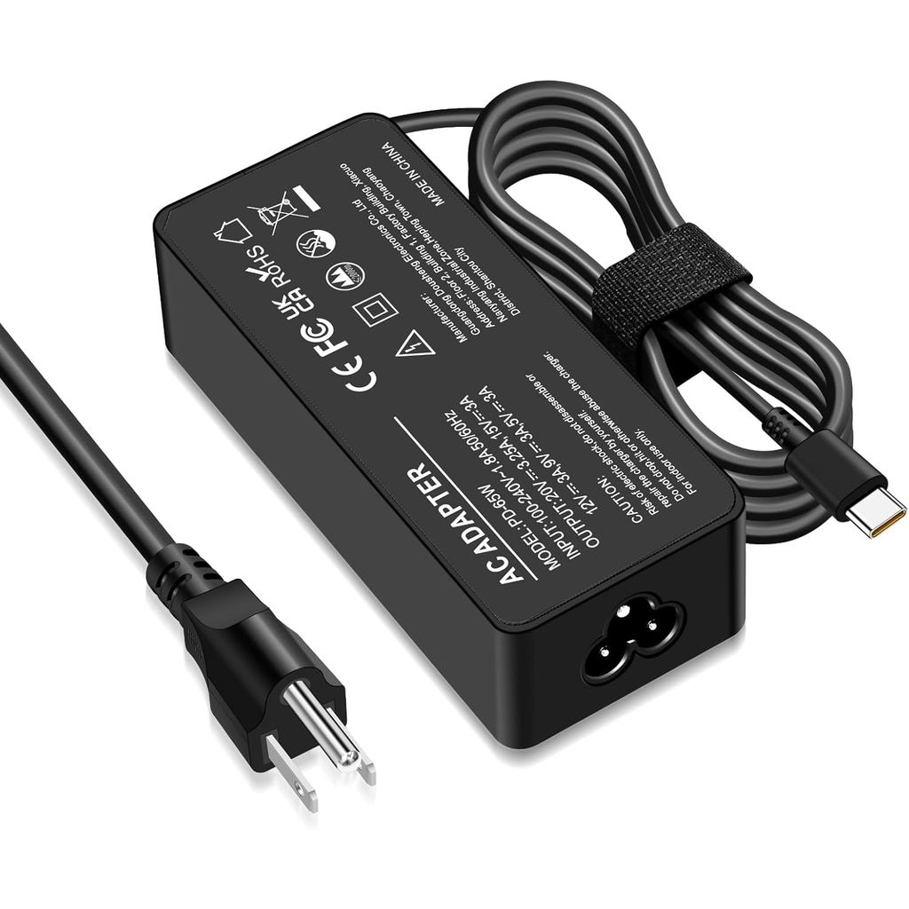 65W USB C แล็ปท็อปชาร์จใช้งานร่วมกับ Lenovo Thinkpad T14 T15 T16 E14 E15 T480s T490 T580s E580 X1 โย