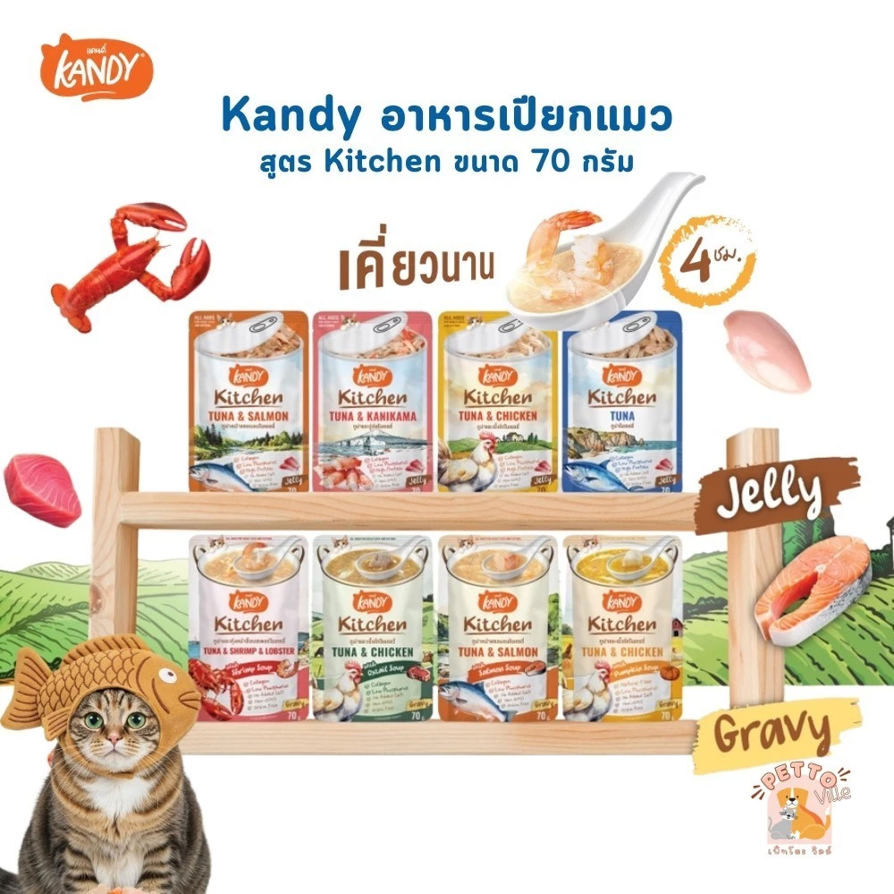 Kandy Kitchen แคนดี้ คิทเช่น อาหารเปียกแมว เนื้อเน้นๆ หอมซุป หลากสไตล์ ขนาด 70 กรัม
