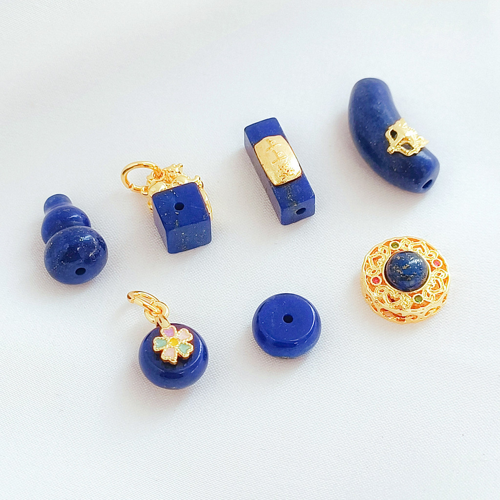 ลูกปัด Spacer Lapis Lazuli 18K DIY สีฟ้า