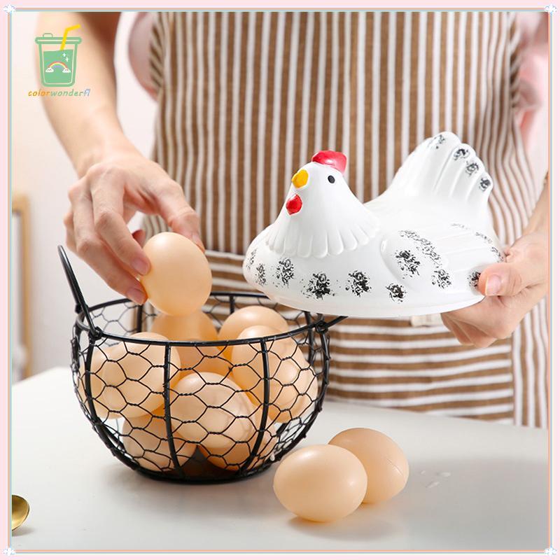 [สี] Eramic Egg Basket Potato Sundries Basket Egg Container Home Storage Organization Iron Fruit Sto