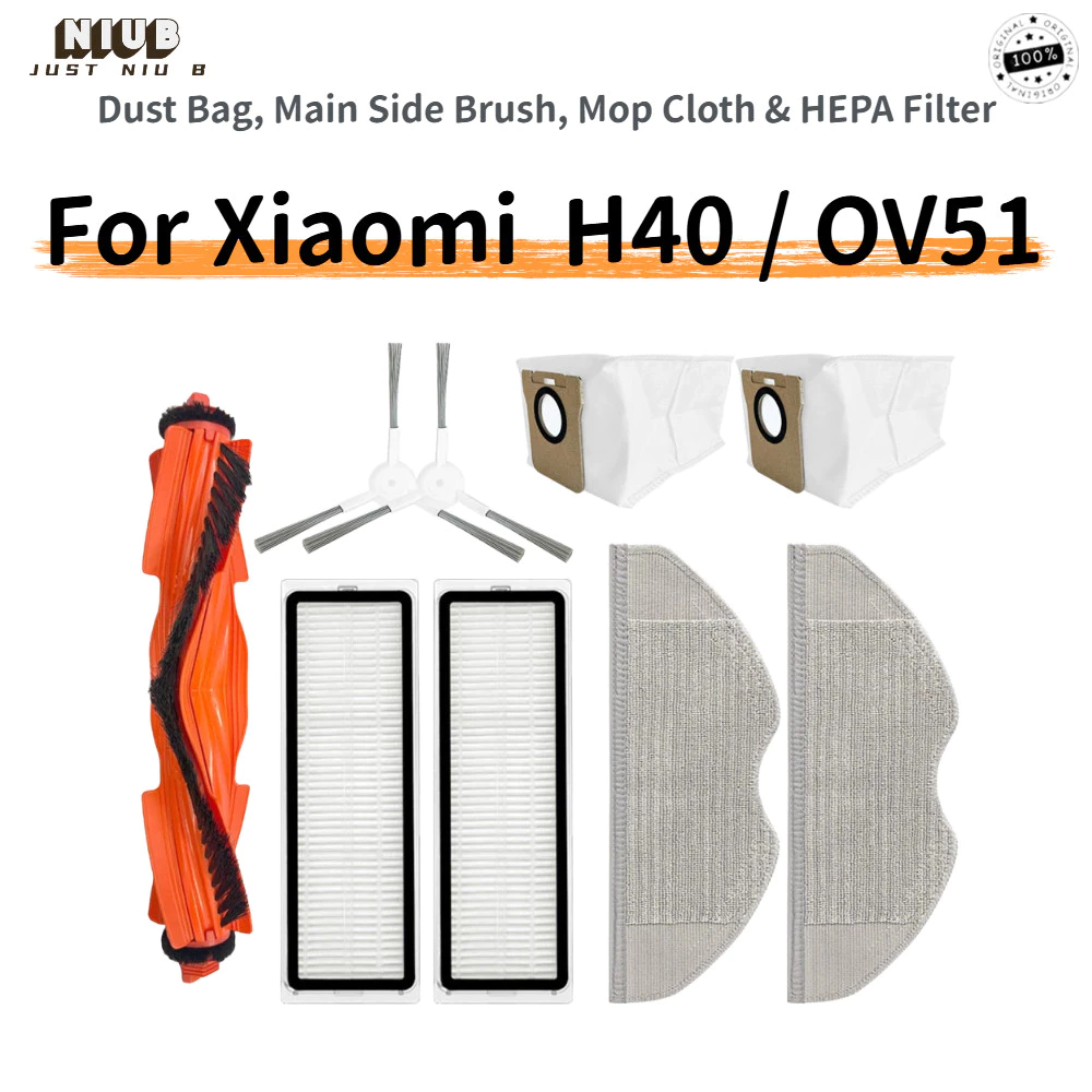 อุปกรณ์เสริมสําหรับเครื่องดูดฝุ่นหุ่นยนต์ Xiaomi H40/OV51 – ถุงเก็บฝุ่น, แปรงด้านข้างหลัก, ผ้าถูพื้นและแผ่นกรอง HEPA