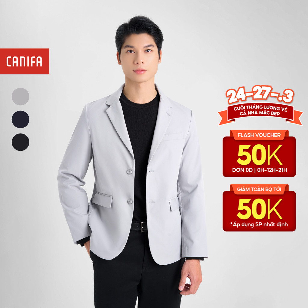 CANIFA เสื้อแจ็คเก็ตเบลเซอร์ผู้ชายแขนยาวและคอปกเสื้อกั๊กหรูหรา 8OT24W017