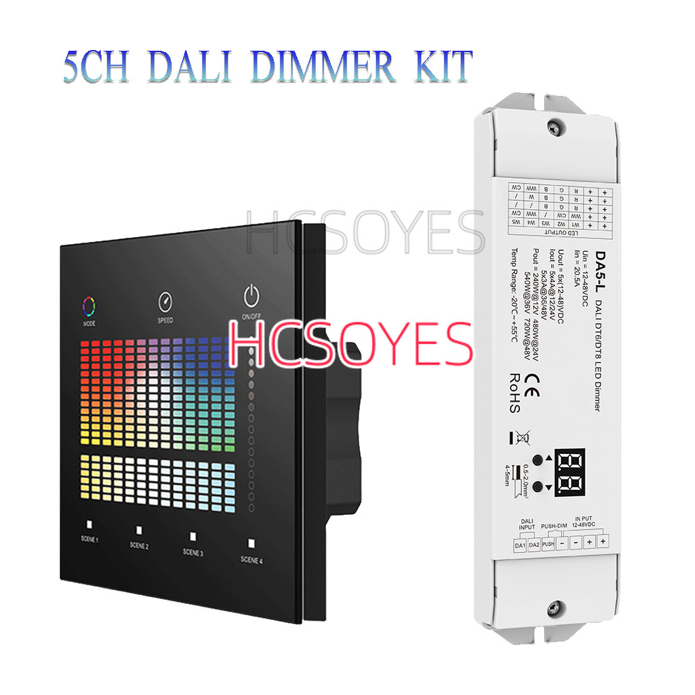 5 CH แรงดันไฟฟ้าคงที่ DALI LED Dimmer DC 12V 24V 36V 48V ดิจิตอลจอแสดงผล Push สวิทช์ Dimming DT8 DAL