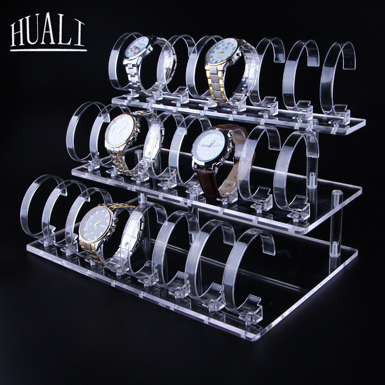 Tyk Watch Display Stand อะคริลิคนาฬิกาขาตั้งพลาสติก Bracket Shop Counter Display นาฬิกาเก็บ K5YU 5ZS