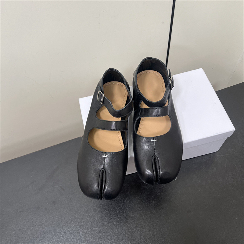 B7YX MM6 Mary Jane shoes, pig-trotter split-toe ballet shoes for women tabi Flat-soled genuine leath