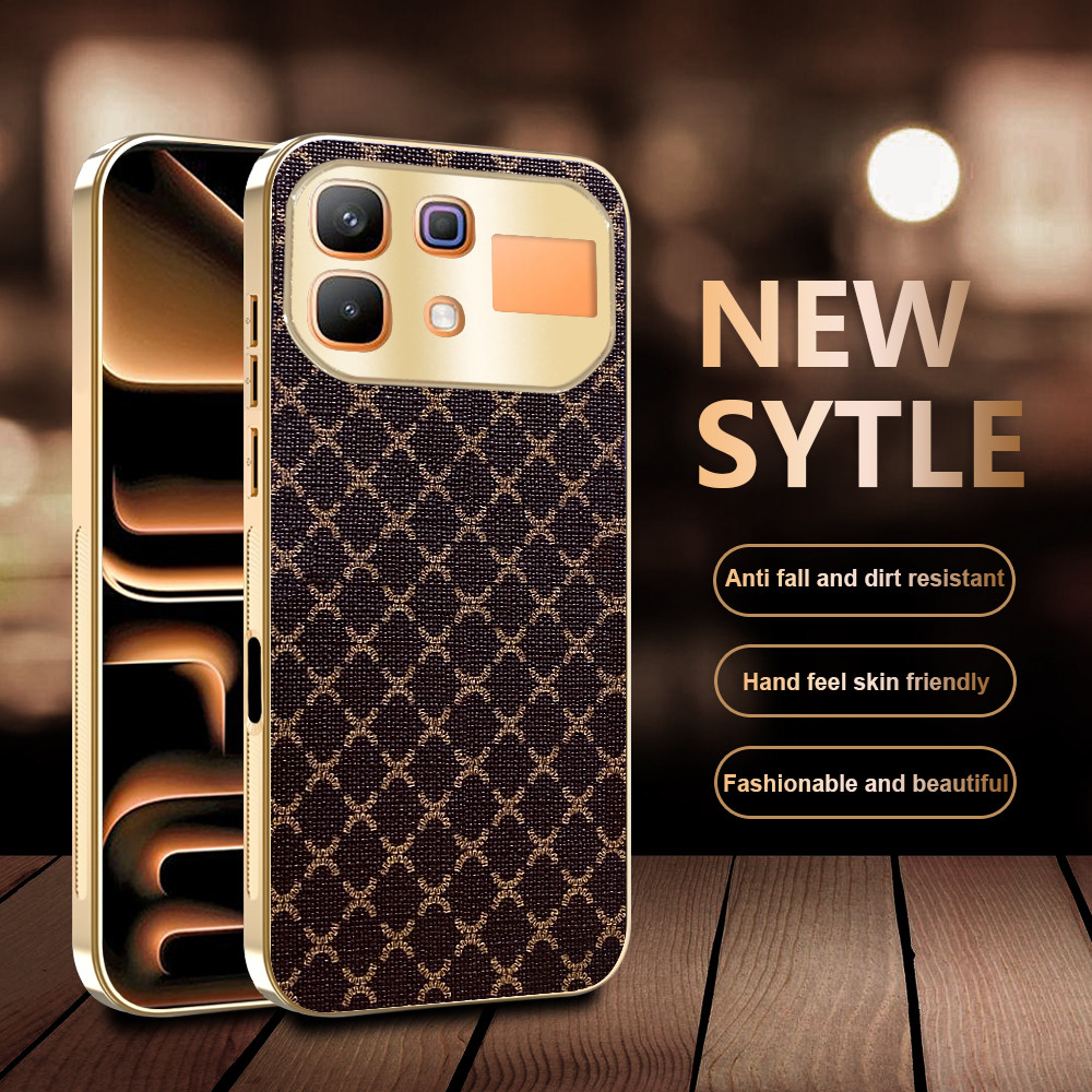 ปลอกสําหรับ Infinix Note 60 Pro Note60 Pro Note60Pro 5G Checkered หนังหรูหรา Electroplated ทองเคสโทรศัพท์กันกระแทกป้องกันกลับ Hard Cover