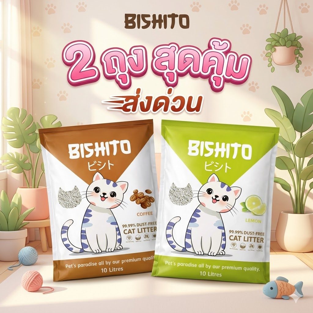 (10LX2) บิชิโตะ BISHITO สินค้าคุณภาพ ทรายแมว เบนโทรไนท์