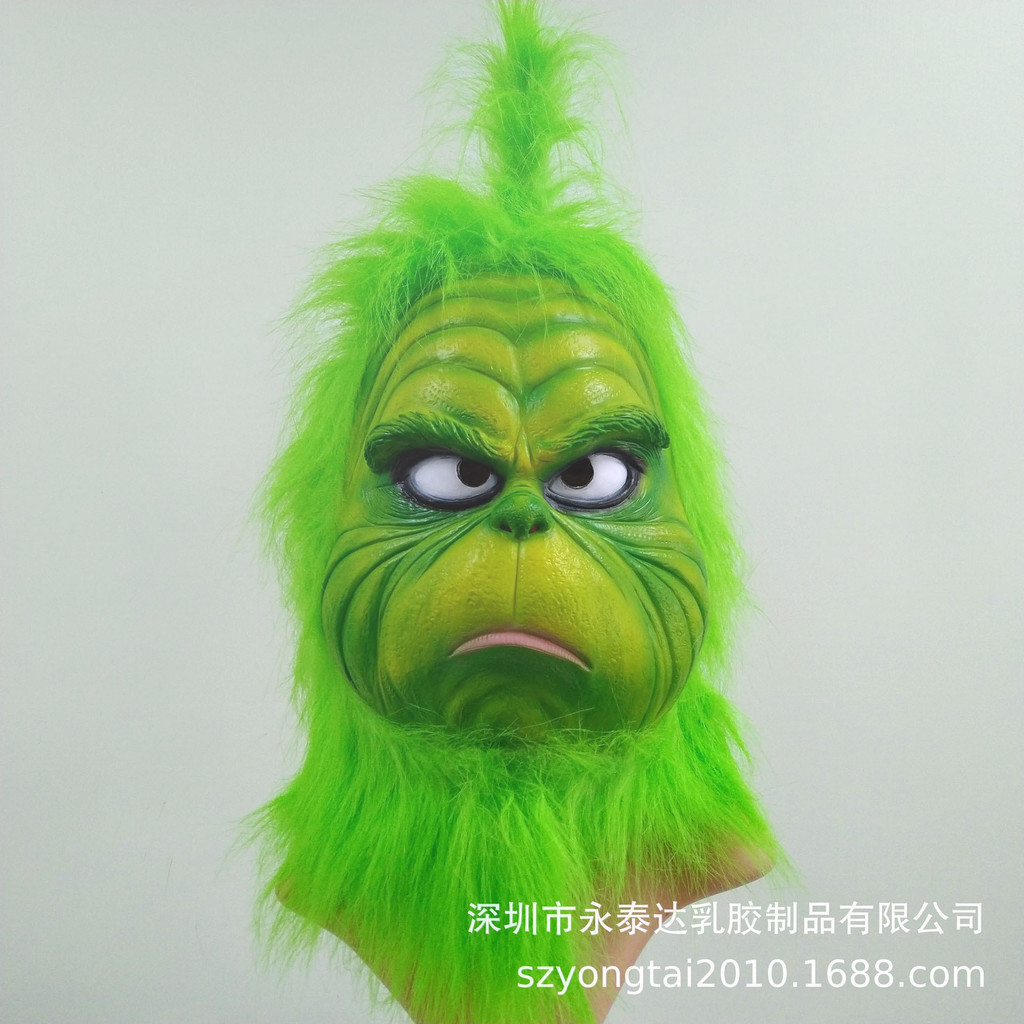 Stock หน้ากากลาเท็กซ์ Christmas Grinch, สินค้าหนัง Grinch, หมวก Grinch ในสต็อกบรรยากาศ Elegance