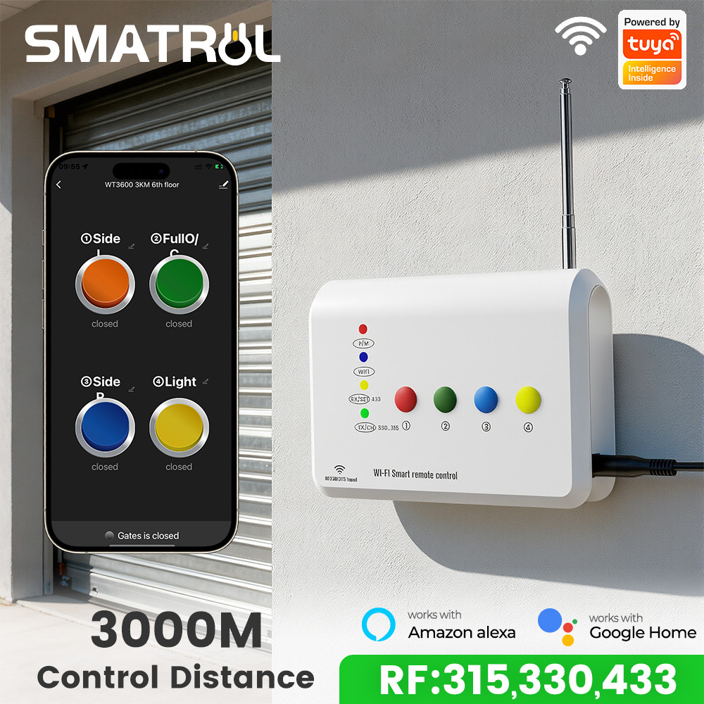 SMATRUL 3000m/สมาร์ท WiFi 6 ชั้น + ตัวควบคุม RF การควบคุมแอป Tuya รองรับ 315/330/433 MHz เหมาะสําหรั