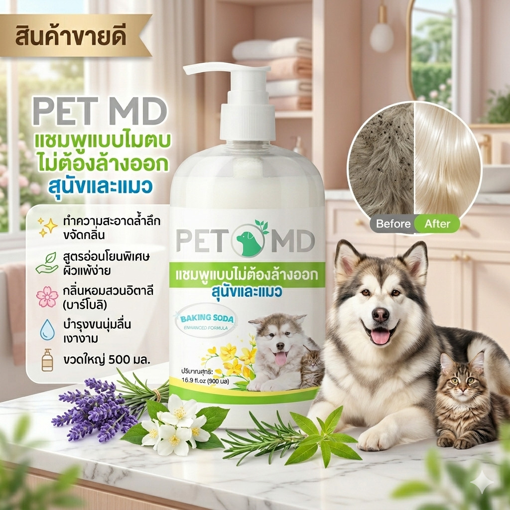 SURE×PetMD แชมพูสุนัขและแมว 500ml กลิ่น Giardini di Boboli หอมนานระดับพรีเมียม สูตรบำรุงผิวหนังและขนให้ชุ่มชื้น