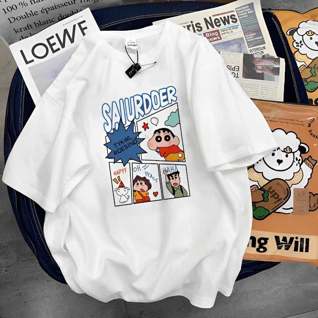 แฟชั่นOversized T-shirt for men, white T-shirt, Korean men's T-shirt