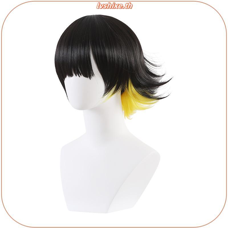 【Manmei】BLUE LOCK Bachira Meguru Cosplay Wig 36cm Short Black Yellow Heat Resistant Fiber Hair