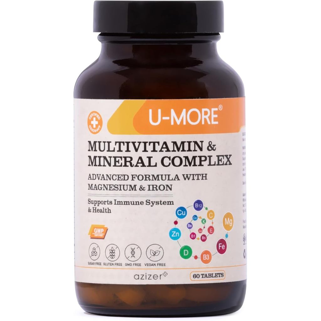 U-MORE Multivitamin & Mineral Complex, Vegan, Sugar-Free, Gluten-Free, Calcium, Magnesium, Vitamin A
