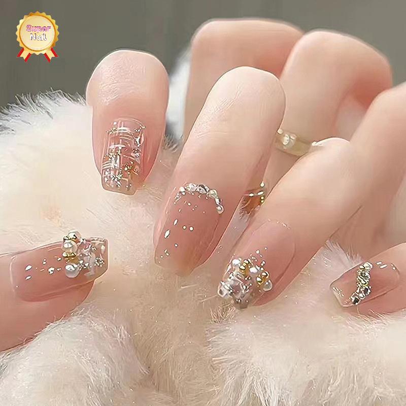 SuperNail 24 ชิ้นโลงศพกดบนเล็บฤดูใบไม้ร่วงฤดูหนาวเล็บปลอมGlitter Diamond Stiบนเล็บเล็บฝรั่งเศสVary