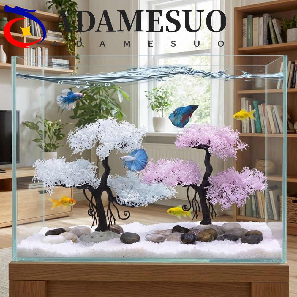 ADAMESUO Aquarium Cherry Blossom, ที่สมจริงพลาสติก Cherry Blossom Tree, จําลองที่สวยงามใต้น้ําฉากธรร
