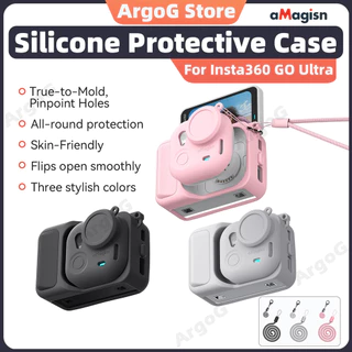 aMagisn เคสซิลิโคนสำหรับ Insta360 GO Ultra นุ่ม กันกระแทก พร้อมสายคล้องและสายกันหล่น อุปกรณ์เสริม GO Ultra