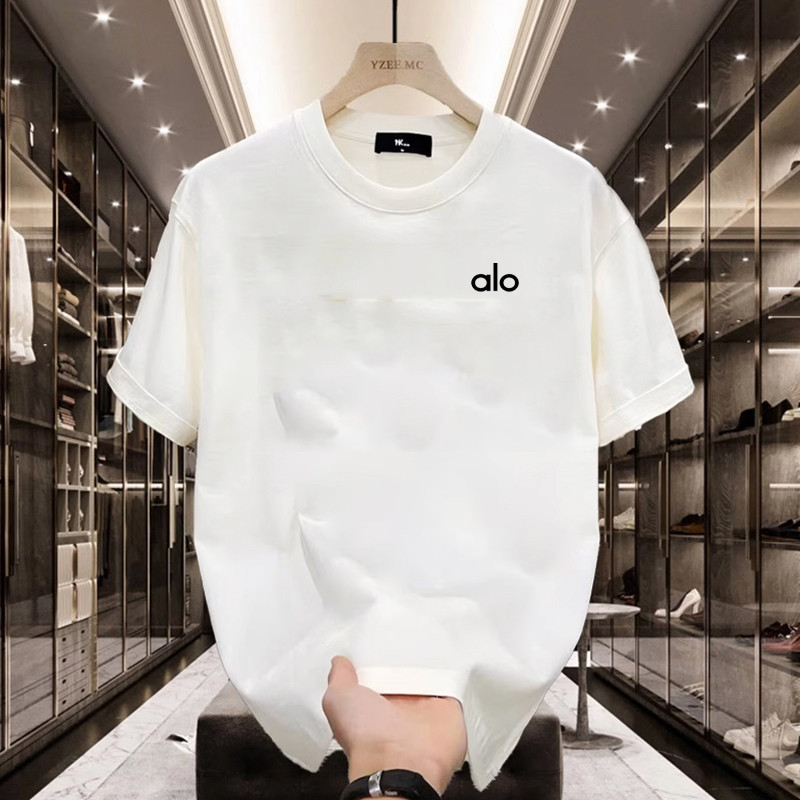เสื้อยืดแขนสั้นผ้าฝ้ายแท้ ALO สำหรับผู้ชาย ทรงหลวมๆ พิมพ์ลายตัวอักษรแบรนด์ดังสุดฮิต สำหรับผู้ชายS-5XL