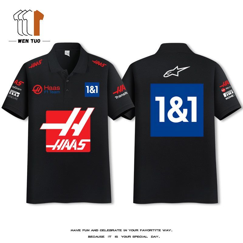 ชุดแข่ง Unisex F1 HASS HASS F1 HAAS Fleet Lapel เสื้อโปโล