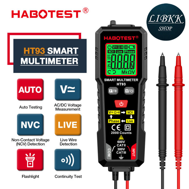 HABOTEST HT93 มัลติมิเตอร์ดิจิทัล AC วัดแรงดันไฟฟ้าอัตโนมัติ นับ 2000 โอห์ม แอมมิเตอร์ แบบมือถือ