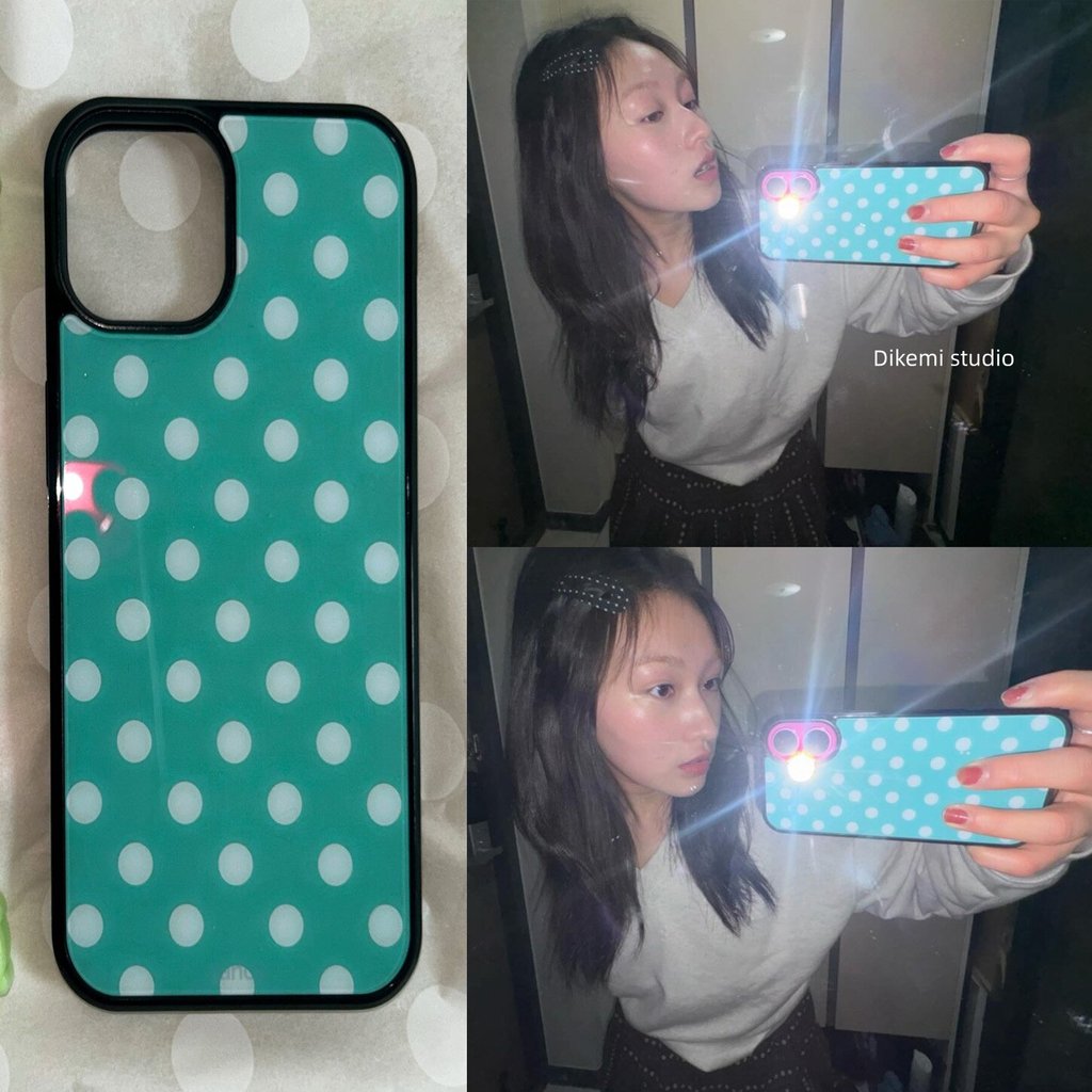 เคสโทรศัพท์ลายจุดสไตล์เกาหลี Y2K Mint เหมาะสําหรับ iPhone 17ProMax/16ProMax/13/12/14/15 Pro ตัวป้องกันหน้าจอ