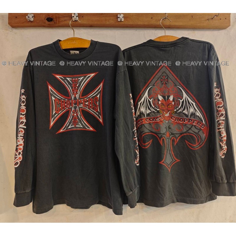 WEST COAST CHOPPERS Long Beach, Bio washed long sleeves เสื้อวินเทจ เสื้อฮาเลย์ heavy vintage shirt