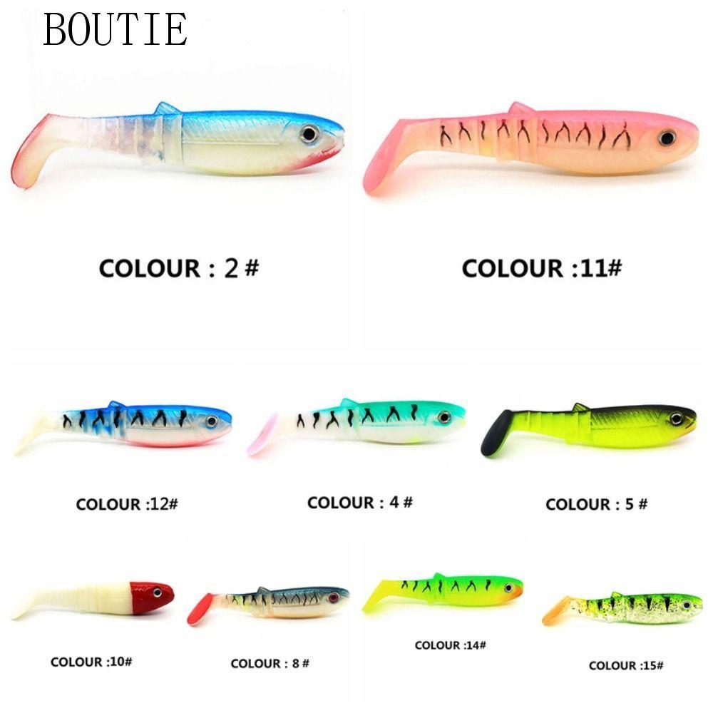 BOUTIE 5PCS หัวเหยื่อล่อปลายักษ์ T-Tail ขนาด 8 ซม./6 กรัม เหยื่อล่อตกปลาระบบทวิกเกิลเลอร์ ผลิตจากซิลิโคน biomimetic