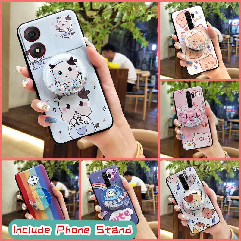 ทนทาน Soft Case เคสโทรศัพท์สําหรับ ZTE Blade A34 ออกแบบแฟชั่นป้องกันเลนส์ TPU น่ารักหมุนได้ขาตั้ง ผิ