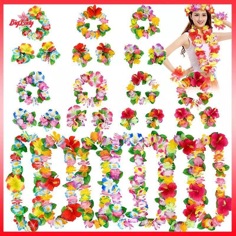 4 ชิ้น/เซ็ตสร้อยคอพวงมาลัยฮาวาย Luau ฤดูร้อนดอกไม้ประดิษฐ์ Leis พวงหรีดสําหรับงานแต่งงานชายหาดฮาวายวันเกิดตกแต่ง