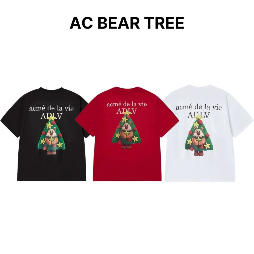 2025 ใหม่ Acme de Ia vie AdIv Ac Bear Tree เสื้อยืดแขนสั้นของขวัญคริสต์มาส