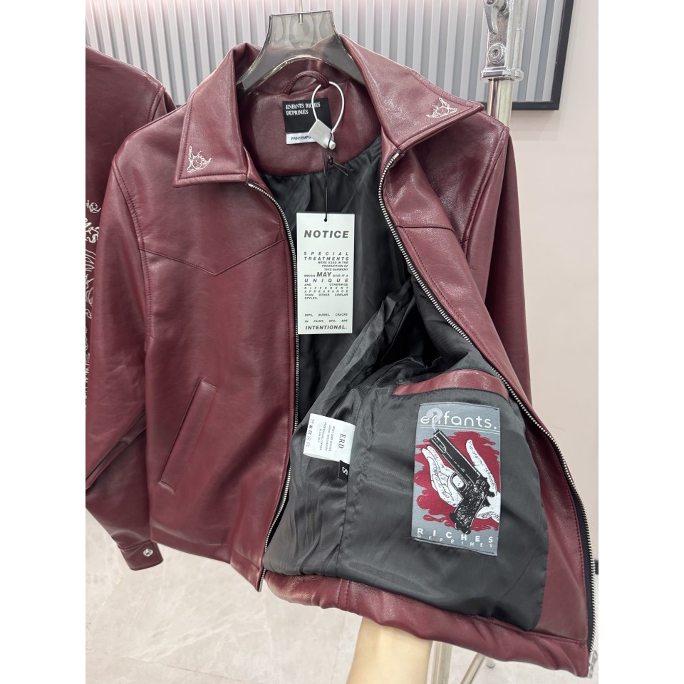 B2O3 ERD Melancholy Rich Second Generation Dark Green Imported Lamb Oil Wax Short Leather Jacket Coa