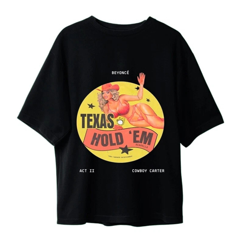 จัดส่ง 24 ชั่วโมง Hot sales Beyonce Cowboy Carter Album 2025 Black T Shirt Unisex Tee American Hip H