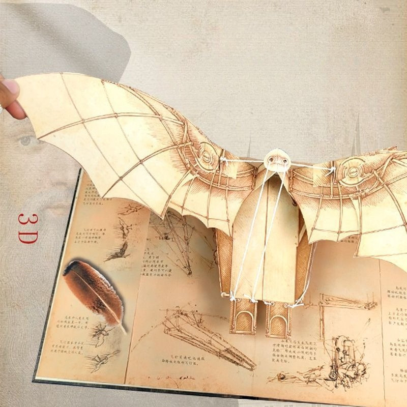 Leonardo da Vinci Invention Notes หนังสือป๊อปอัป 3 มิติ ภาพวาดวิทยาศาสตร์ยอดนิยม