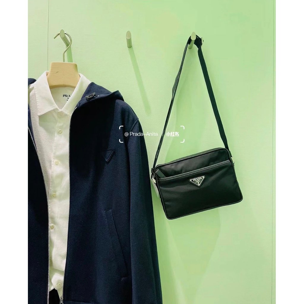 PRADA Mens New Style Nylon with Cowhide Shoulder Bag Messenger Bag Camera Bag Style Simple Atmospher