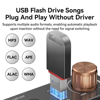 เครื่องรับสัญญาณเสียงไร้สายบลูทูธ 6.0 สเตอริโอ พร้อมพอร์ต AUX/RCA/MIC และชิปเสียงคุณภาพสูง